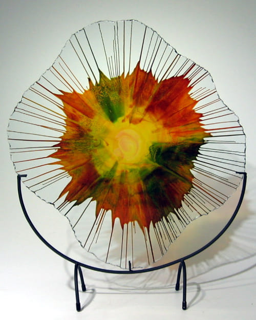 DD18-004 Energy Web Rust, Orange, Forest Green, Yellow $295 at Hunter Wolff Gallery